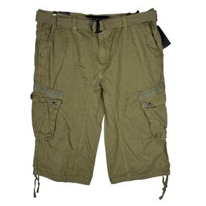 XRAY Jeans Mens Cargo Shorts Stone Olive Green Size 38 Belted XM-GA18 NWT